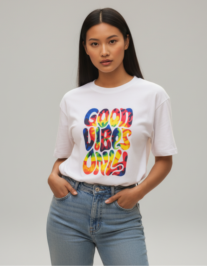 'Good Vibes Only' - Women Oversized White T-shirt