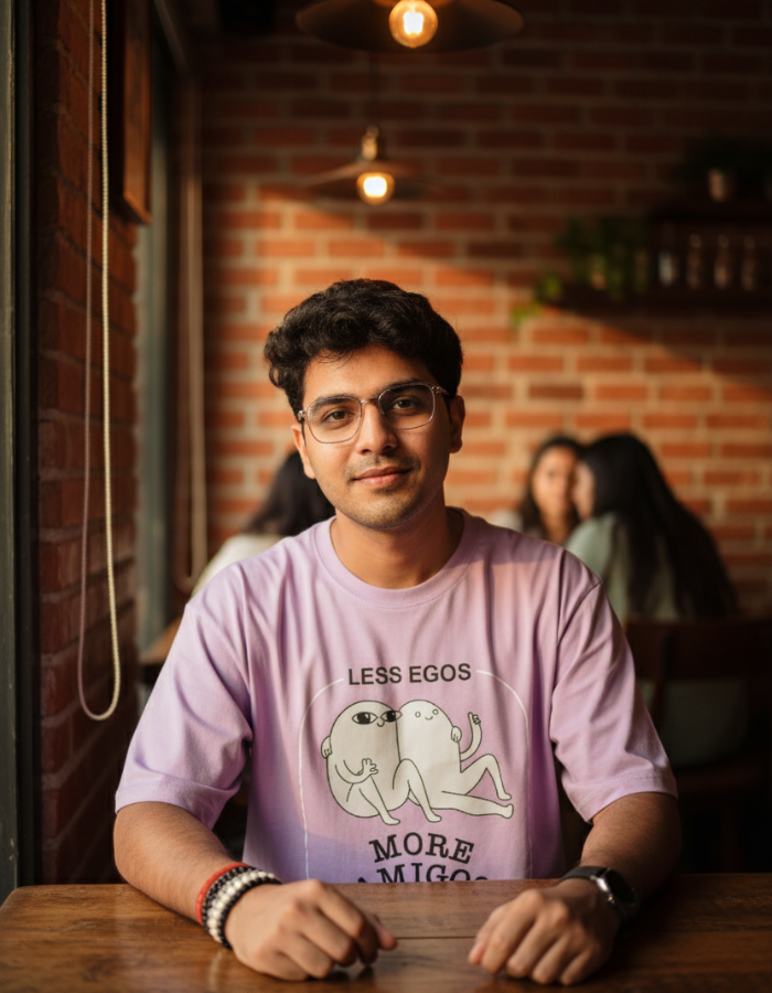 'Less Egos More Amigos' Men Oversized Lavendar T-shirt