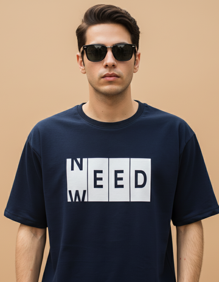 'Need Weed' - Men Oversized Navy Blue T-shirt
