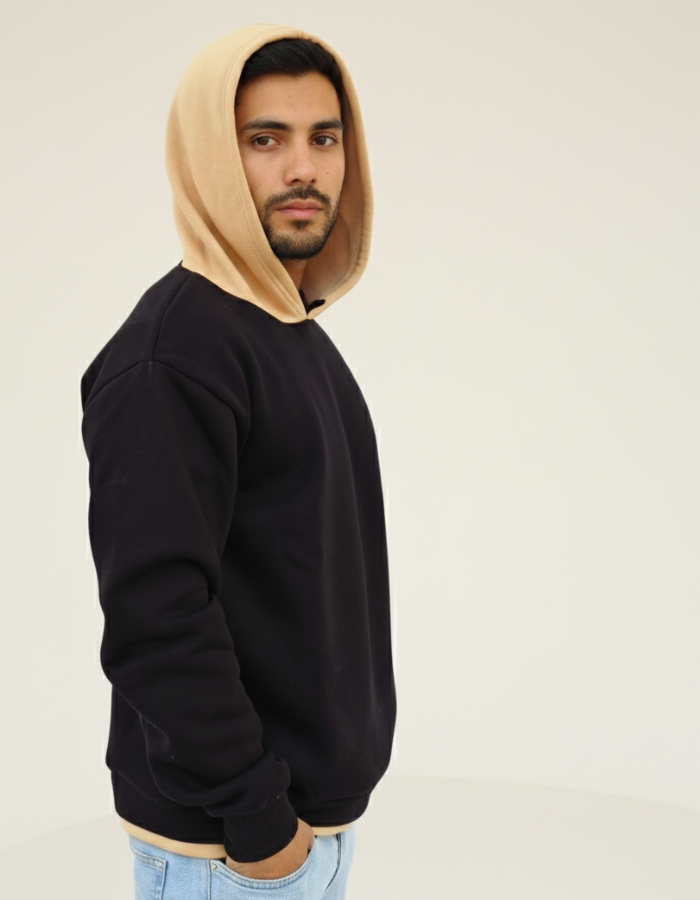 Black & Beige Fleeced Hoodie