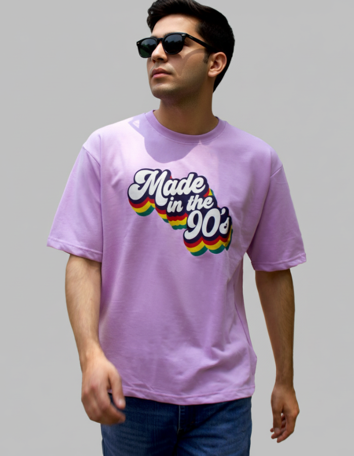 'Made in 90's' - Men Oversized Lavendar T-shirt
