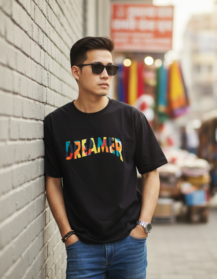 Dreamer - Men Oversized Black T-Shirt