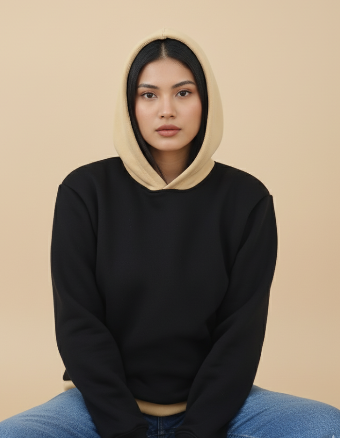 Black & Beige Fleeced Boyfriend Hoodie