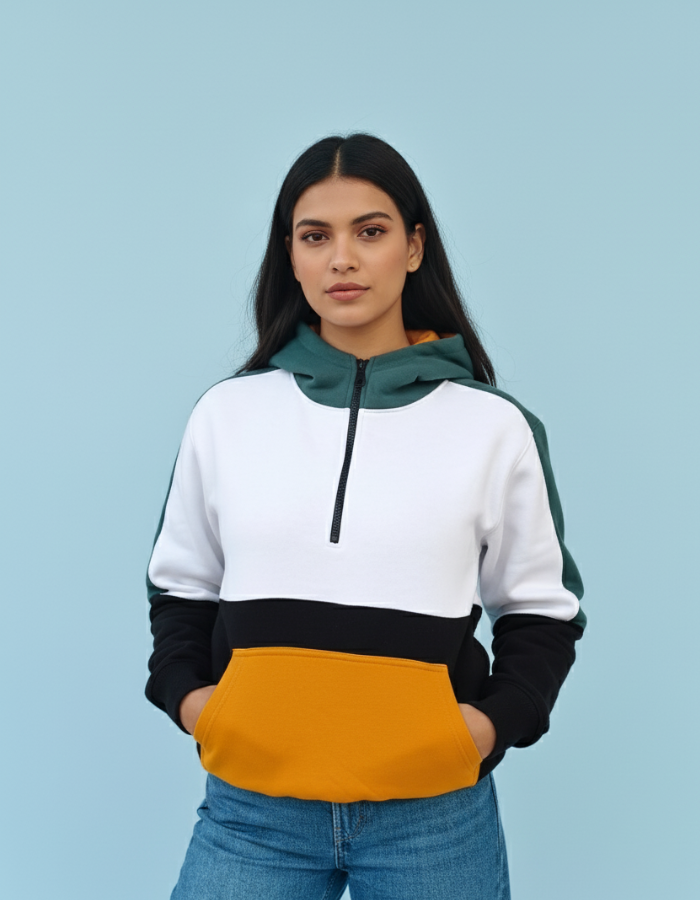 Boyfriend Hoodie for Women - Colour Block Fleeced Hoodie