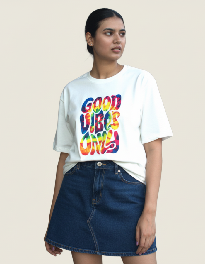 'Good Vibes Only' - Women Oversized White T-shirt