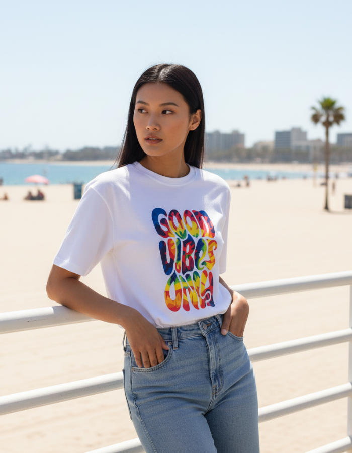 'Good Vibes Only' - Women Oversized White T-shirt
