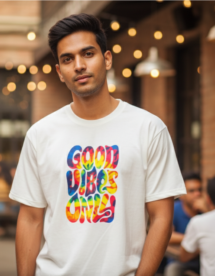 'Good Vibes Only' - Men Oversized White T-shirt