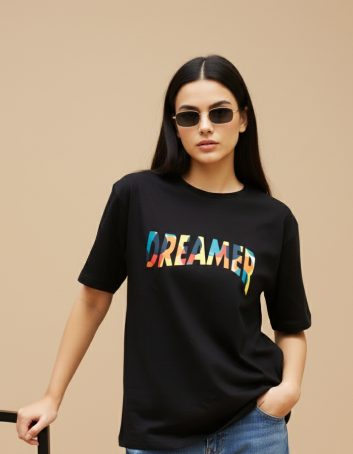 Dreamer - Women Oversized Black T-Shirt
