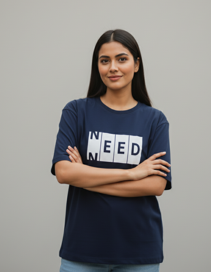 'Need Weed' - Women Oversized Navy Blue T-shirt