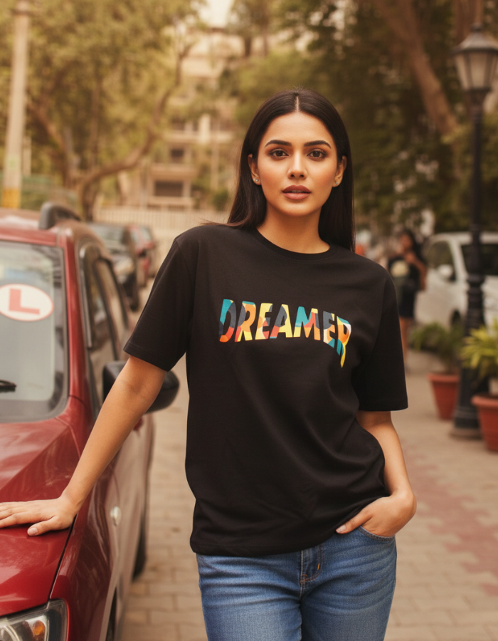 Dreamer - Women Oversized Black T-Shirt